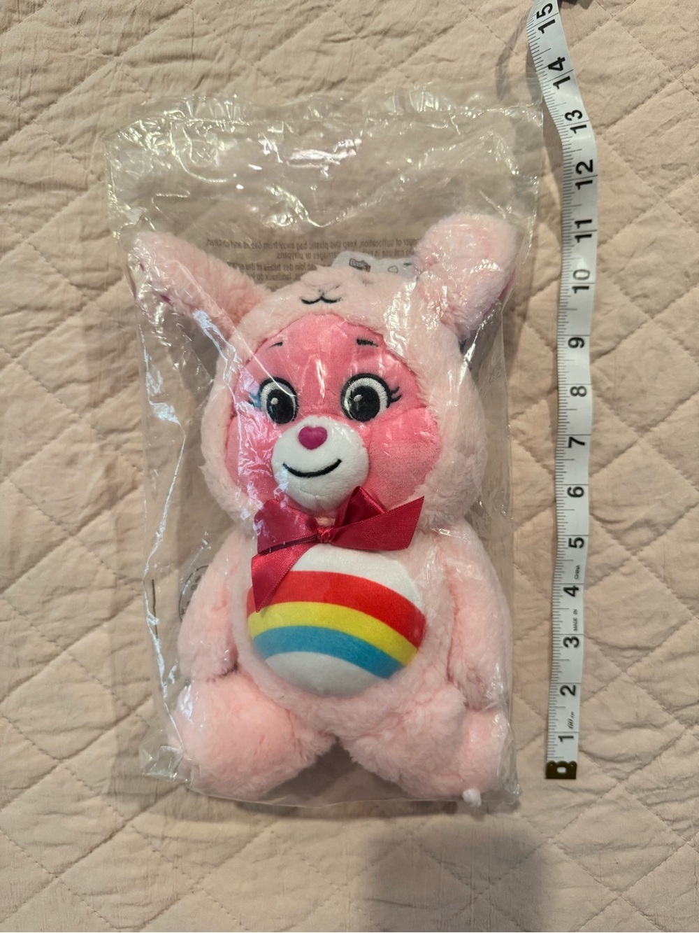 Pink Plush Bunny Care Bear with Rainbow Belly/Cheer Bear- Kids Toy